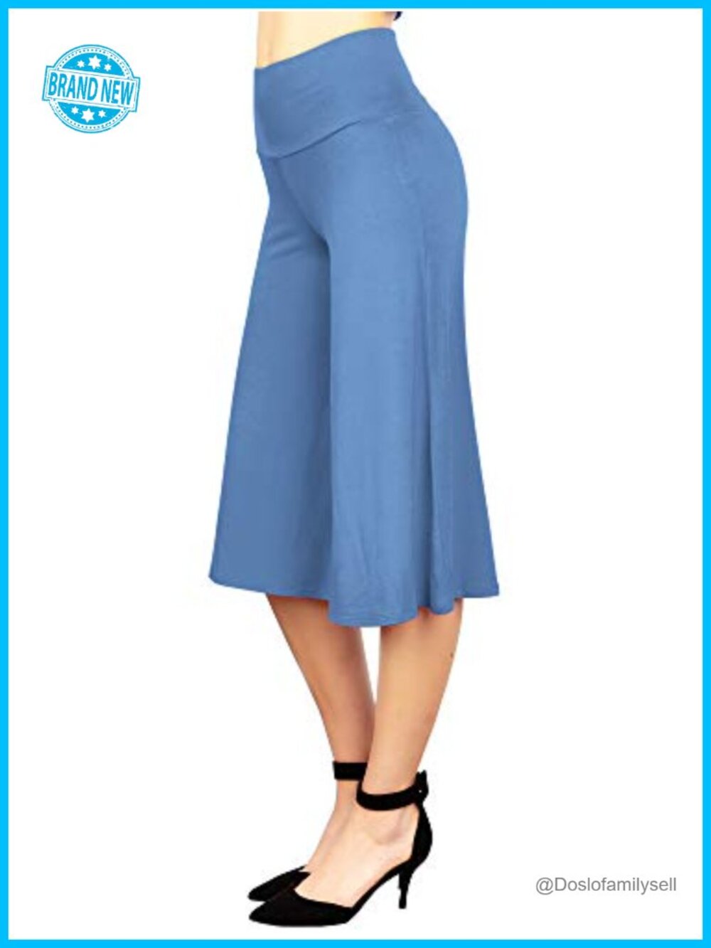 High Elastic Waistband Wide Leg Palazzo Culotte Capri Pants